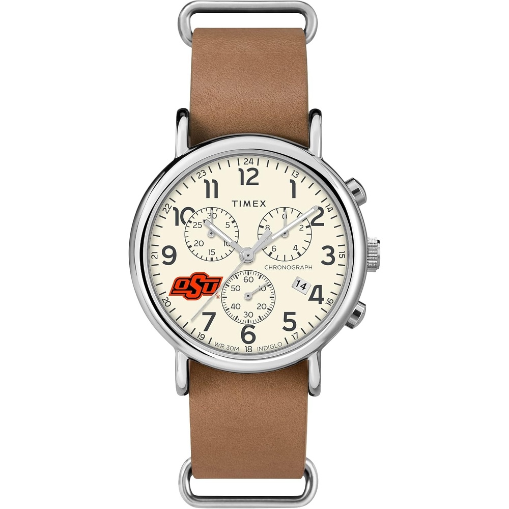 image:imageTimex Tribute Mens Collegiate Weekender Chrono 40mm Quartz Leather StrapOklahoma State Cowboys