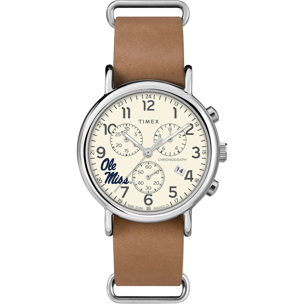 image:imageTimex Tribute Mens Collegiate Weekender Chrono 40mm Quartz Leather StrapOle Miss Rebels