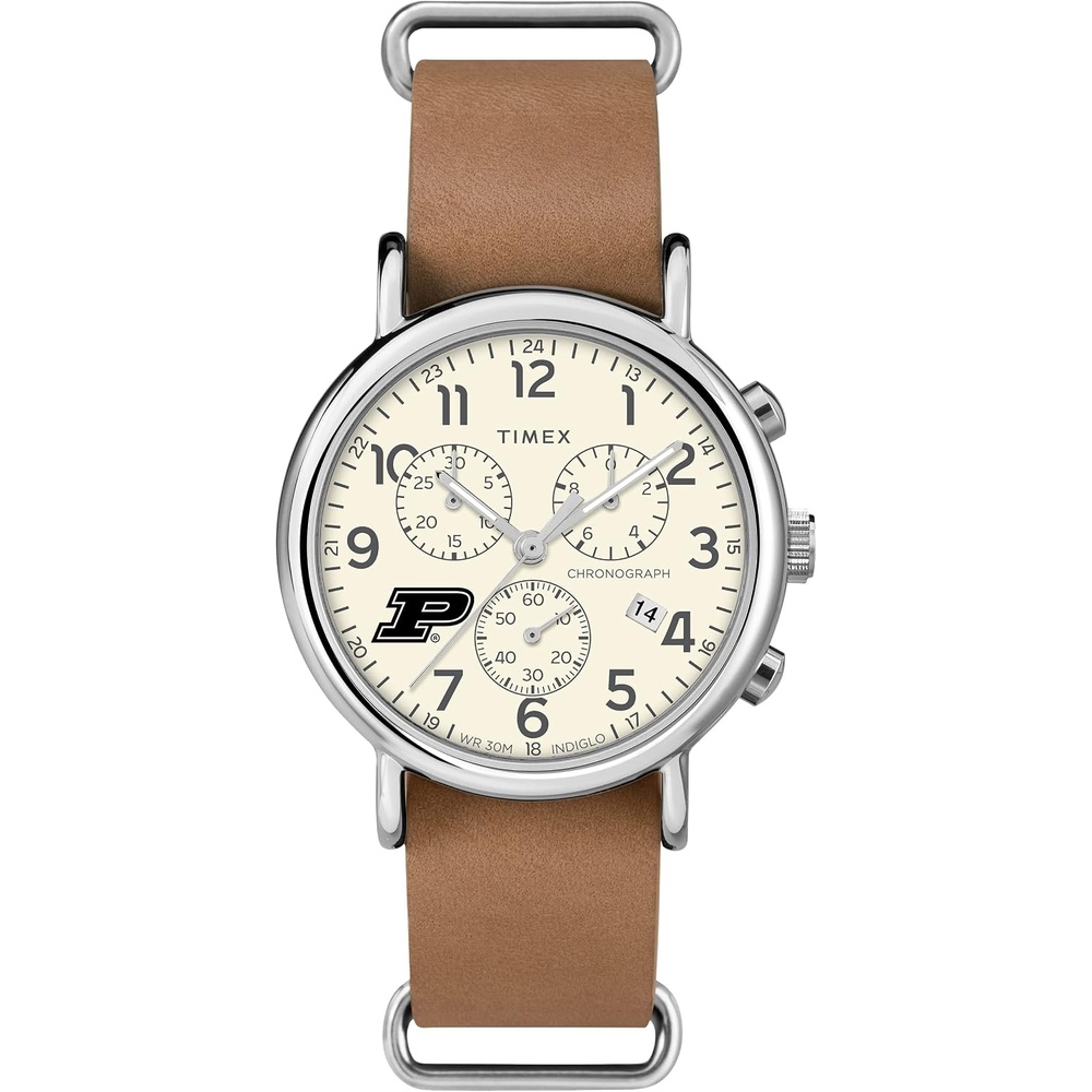 image:imageTimex Tribute Mens Collegiate Weekender Chrono 40mm Quartz Leather StrapPurdue Boilermakers