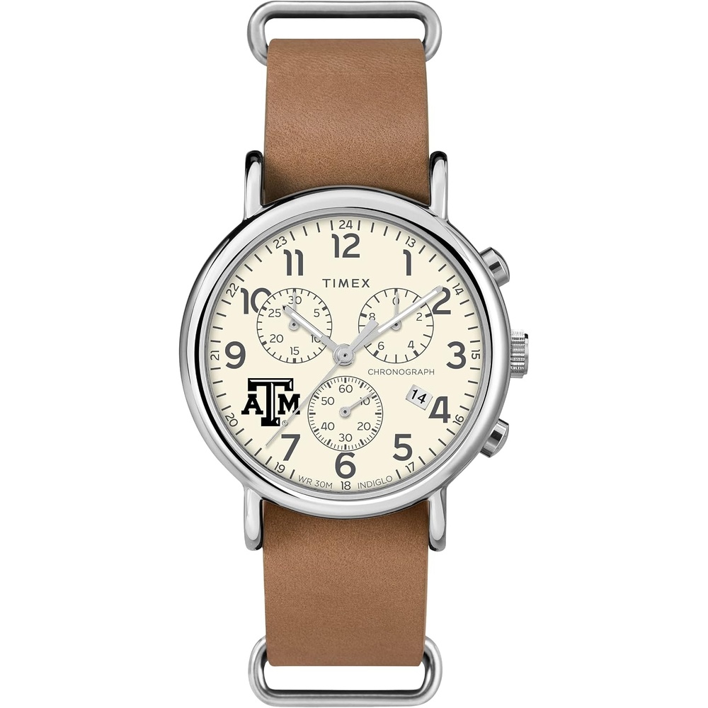 image:imageTimex Tribute Mens Collegiate Weekender Chrono 40mm Quartz Leather StrapTexas AM Aggies