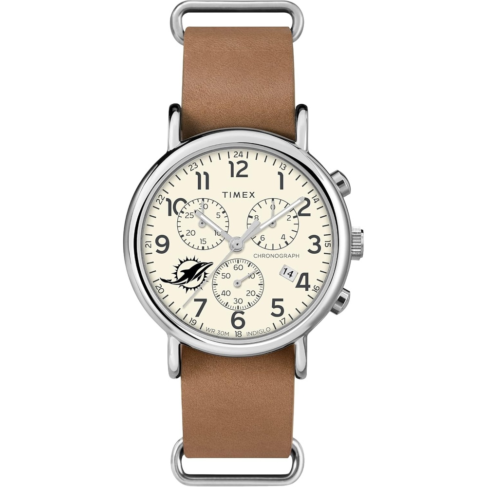 image:imageTimex Tribute Mens NFL Weekender Chrono 40mm Quartz Leather StrapMiami Dolphins