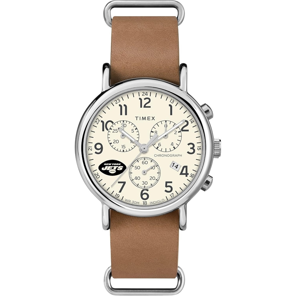 image:imageTimex Tribute Mens NFL Weekender Chrono 40mm Quartz Leather StrapNew York Jets