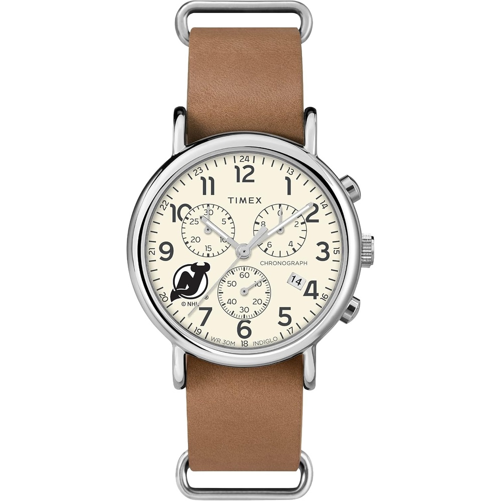 image:imageTimex Tribute Mens NHL Weekender Chrono 40mm Quartz Leather StrapNew Jersey Devils