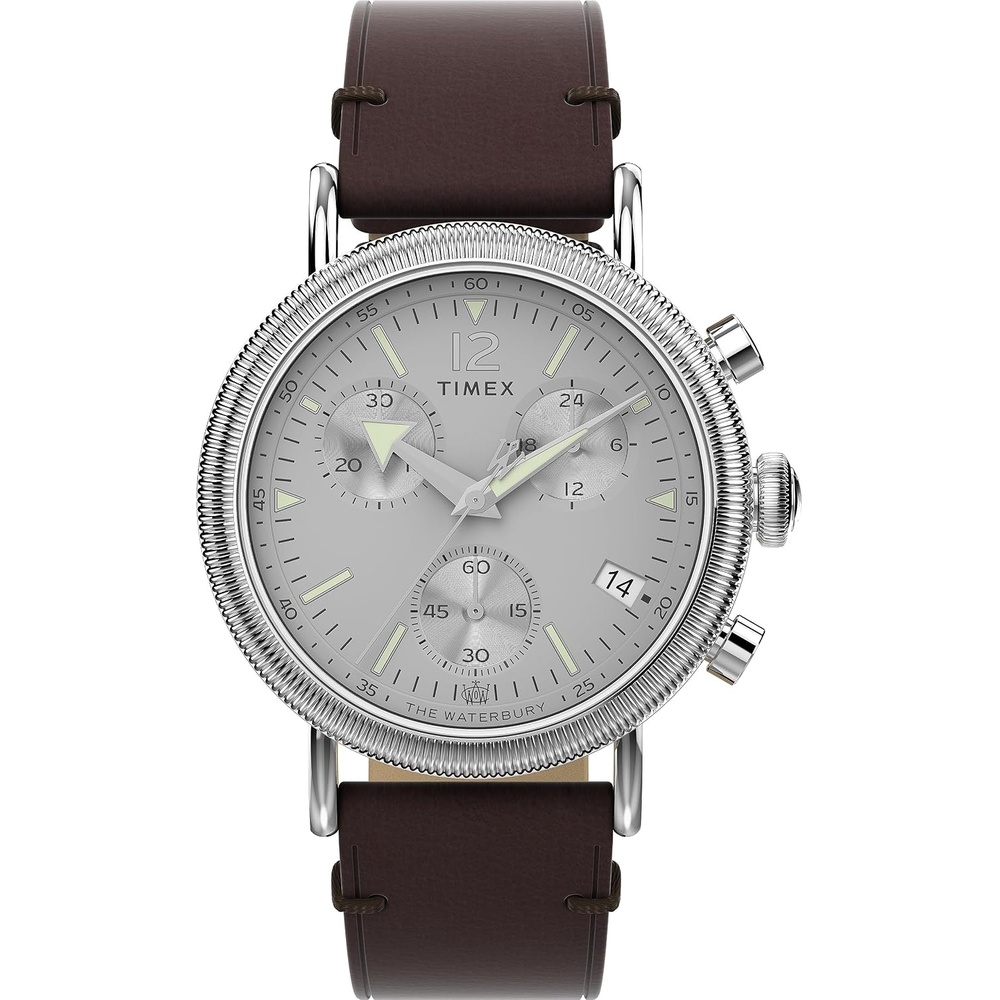 image:imageTimex Waterbury 39mm Mens Analog Watch Durable Stainless Steel Case Day and Date Window Durable Design 100M Water ResistanceBrownSilverToneSilverTone
