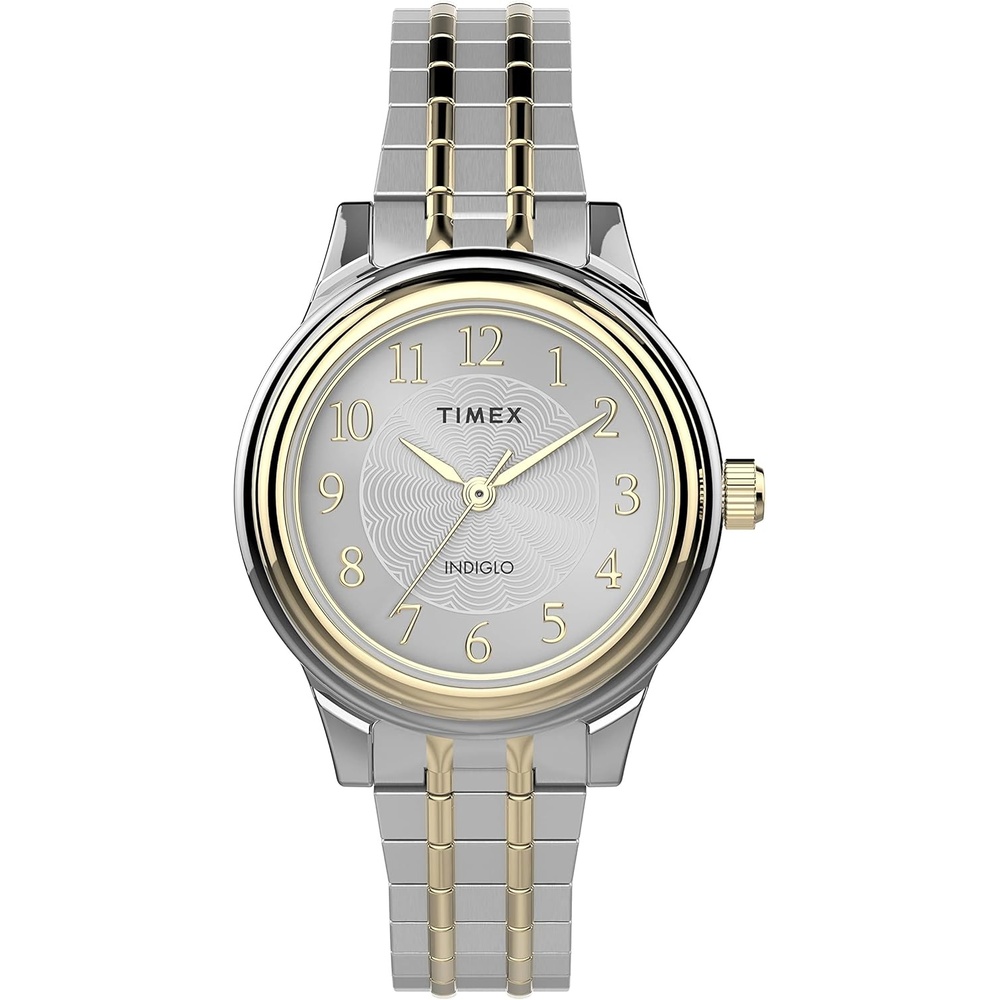 image:imageTimex Womens Porter Street 28mm Perfect Fit Watch TwoTone Case SilverTone Dial with TwoTone Expansion Band