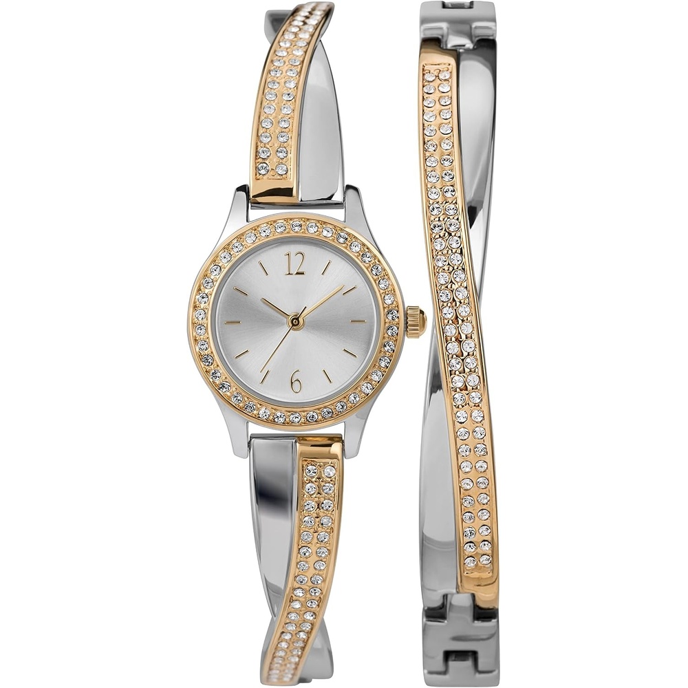 image:imageTimex Womens Swarovski Crystal 23mm Watch amp Bracelet Gift SetSilverToneGoldTone