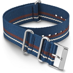 Timex 20mm Fabric Double-Layer Slip-Thru Strap – Blue & Brown Stripe with Silver-Tone Buckle(Blue/Brown Stripe/Silver-Tone)