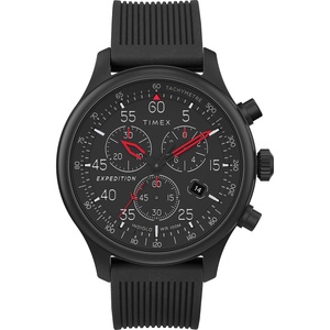 Timex Expedition Field Chronograph 43mm Men’s Analog Watch | INDIGLO Backlight | Durable Comfortable Adjustable Strap | Rugged Outdoor Watch | 100M Water Resistance(Black/Black/Black)