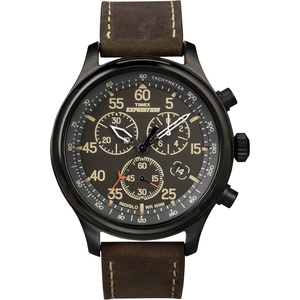 Timex Expedition Field Chronograph 43mm Men’s Analog Watch | INDIGLO Backlight | Durable Comfortable Adjustable Strap | Rugged Outdoor Watch | 100M Water Resistance(Black/Black/Brown)
