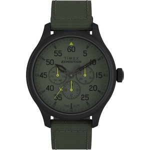 Timex Expedition Field Chronograph 43mm Men’s Analog Watch | INDIGLO Backlight | Durable Comfortable Adjustable Strap | Rugged Outdoor Watch | 100M Water Resistance(Green/Green/Black)