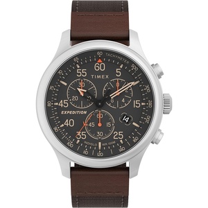 Timex Expedition Field Chronograph 43mm Men’s Analog Watch | INDIGLO Backlight | Durable Comfortable Adjustable Strap | Rugged Outdoor Watch | 100M Water Resistance(Brown/Black/Silver)