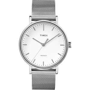 Timex Fairfield 37mm Watch – Silver-Tone & Cream with Silver-Tone Stainless Steel Mesh Bracelet