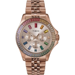 Timex Kaia 40mm Women’s Analog Watch | Baguette Crystal Markers | Stylish Modern Design | 50M Water Resistance(Rose Gold-Tone/Rose Gold-Tone/Rose Gold-Tone/Rainbow)