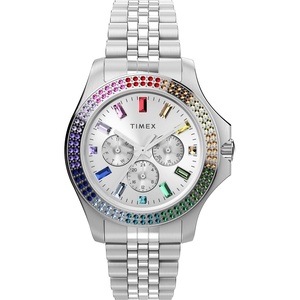 Timex Kaia 40mm Women’s Analog Watch | Baguette Crystal Markers | Stylish Modern Design | 50M Water Resistance(Silver-Tone/Silver-Tone/Silver-Tone)