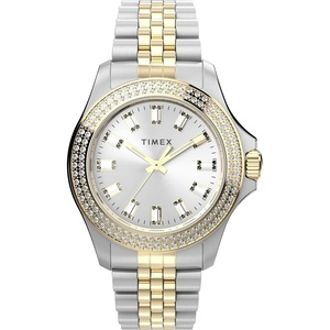 Timex Kaia 40mm Women’s Analog Watch | Baguette Crystal Markers | Stylish Modern Design | 50M Water Resistance(Two-Tone/Silver-Tone/Gem Stones)