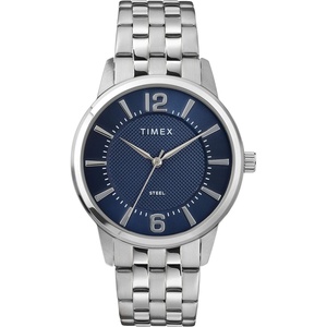 Timex Men’s Dress Analog 40mm Stainless Steel Bracelet Watch(Silver-Tone/Blue)