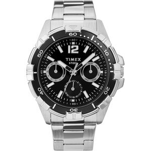 Timex Men’s Dress Multifunction 45mm Watch(Silver-Tone/Black)