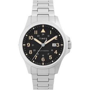 Timex Men’s Expedition North Field Post Solar 41mm Watch(Silver-Tone/Black)