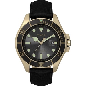 Timex Men’s Harborside Coast 43mm Watch with Silver-Tone Case & Stainless Steel Bracelet(Black/Black/Gold-Tone)