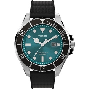 Timex Men’s Harborside Coast 43mm Watch with Silver-Tone Case & Stainless Steel Bracelet(Black/Green/Silver-Tone)