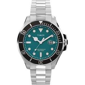 Timex Men’s Harborside Coast 43mm Watch with Silver-Tone Case & Stainless Steel Bracelet(Stainless Steel/Teal/Silver-Tone)