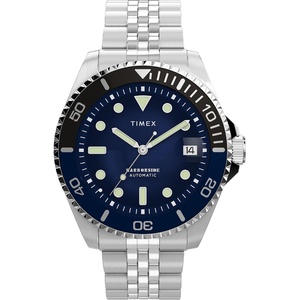 Timex Men’s Harborside Coast Automatic 40mm Watch(Silver-Tone/Silver-Tone/Blue)