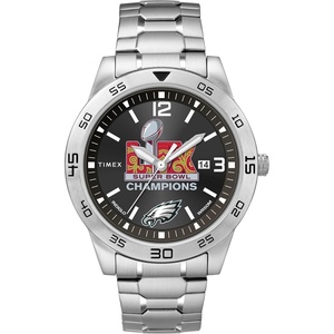 Timex Men’s Super Bowl LIX Champions – Philadelphia Eagles – Citation 42mm Watch – Silver-Tone Expansion Band Black Dial Silver-Tone Case