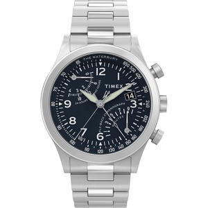 Timex Men’s Waterbury Chronograph 42mm Watch – Stainless Steel Bracelet Black Dial Stainless Steel Case(Stainless Steel)