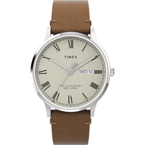 Timex Men’s Waterbury Classic 40mm Watch(Brown/Cream/Stainless Steel)