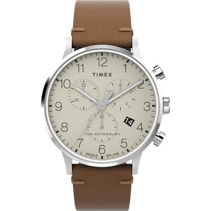 Timex Men’s Waterbury Classic 40mm Watch(Brown/Cream/Stainless Steel/Chrono)