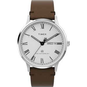 Timex Men’s Waterbury Classic 40mm Watch(Brown/Stainless Steel/White)