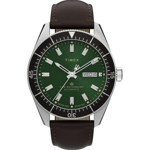Timex Men’s Waterbury Diver 40mm Watch(Brown/Stainless Steel/Green)