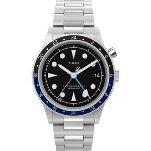 Timex Men’s Waterbury Traditional GMT 39mm Watch – Stainless Steel Bracelet Black Dial Stainless Steel Case