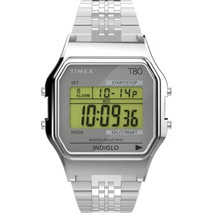Timex T80 34mm Watch with Stainless Steel Bracelet(Stainless Steel/Digital Gray/Silver-Tone)