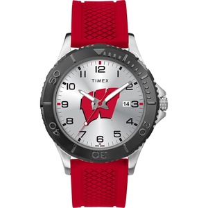 Timex Tribute Men’s Collegiate Gamer 42mm Watch – Georgia Bulldogs with Black Silicone Strap(Wisconsin Badgers)
