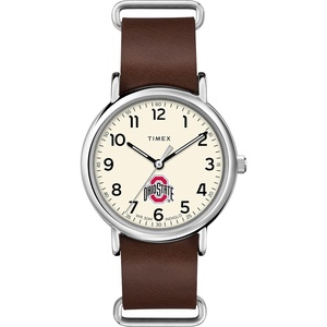 Timex Tribute Men’s Collegiate Weekender 40mm Quartz Leather Strap(Ohio State Buckeyes)