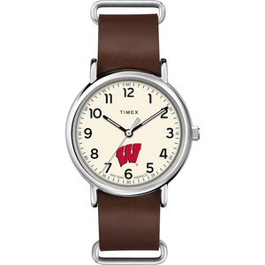 Timex Tribute Men’s Collegiate Weekender 40mm Quartz Leather Strap(Wisconsin Badgers)