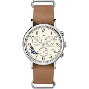 Timex Tribute Men’s Collegiate Weekender Chrono 40mm Quartz Leather Strap(Ole Miss Rebels)