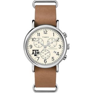 Timex Tribute Men’s Collegiate Weekender Chrono 40mm Quartz Leather Strap(Texas A&M Aggies)