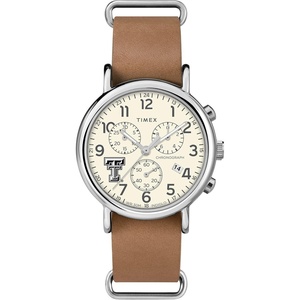 Timex Tribute Men’s Collegiate Weekender Chrono 40mm Quartz Leather Strap(Texas Tech Red Raiders)