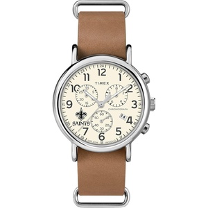 Timex Tribute Men’s NFL Weekender Chrono 40mm Quartz Leather Strap(New Orleans Saints)