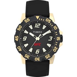 Timex UFC Men’s Champ 42mm Watch – Black Strap Black Dial Gold-Tone Case