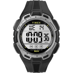 Timex Unisex Digital 43mm Watch(Black/Black/Digital/Silver Top Ring)