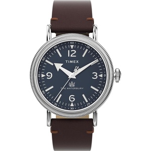Timex Waterbury 39mm Men’s Analog Watch | Durable Stainless Steel Case | Day and Date Window | Durable Design | 100M Water Resistance(Brown/Silver-Tone/Blue)