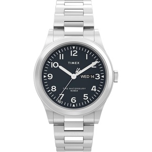 Timex Waterbury 39mm Men’s Analog Watch | Durable Stainless Steel Case | Day and Date Window | Durable Design | 100M Water Resistance(Stainless Steel/Stainless Steel/Black)