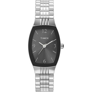 Timex Women’s Dress Tonneau 21mm Watch(Silver-Tone/Black)