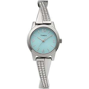Timex Women’s Fashion Stretch Bangles 25mm Watch(Silver-Tone/Silver-Tone/Blue)