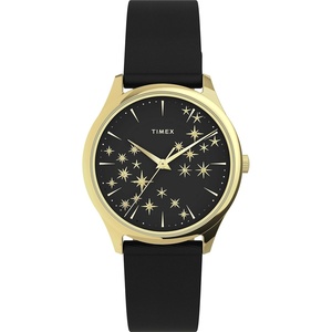 Timex Women’s Starstruck 32mm Watch – Rose Gold-Tone Case White Dial with Gray Leather Strap(Black/Gold-Tone)