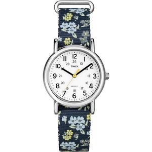Timex Women’s Weekender 31mm Watch(Blue/White/Silver-Tone/Pattern)