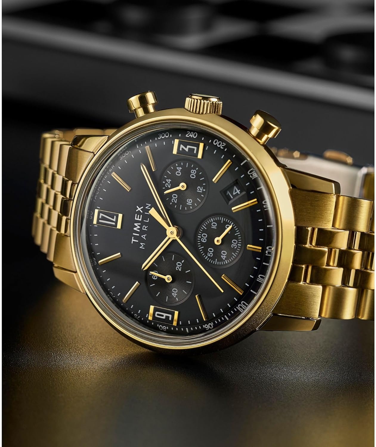 image:imageTimex Marlin Chronograph Tachymeter 40mm Mens Analog Watch Retro Design 50M Water ResistanceGoldToneGoldToneBlack